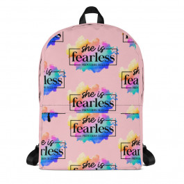 SHE IS FEARLESS - Proverbs 31:25 Bible Backpack (We can add name or change color background)