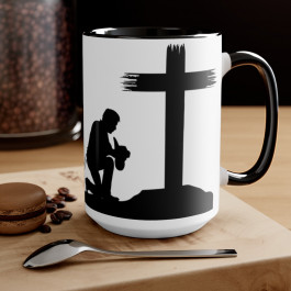 Cowboy Praying to GOD Two-Tone Coffee Mugs, 15oz
