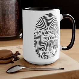 He Knows My Name - Two-Tone Coffee Mugs, 15oz