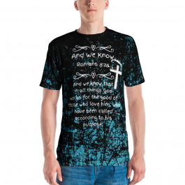 AND WE KNOW Romans 8:28 / Blue on Black T-shirt / Free Shipping